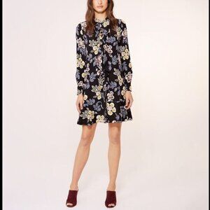Tory Burch Jane Floral Silk Shirt Dress Size 8 Preppy Ruffle Long Sleeve Button